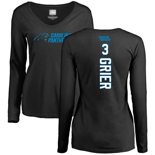 Carolina Panthers Black Women Will Grier Backer Slim Fit NFL Football #3 Long Sleeve T Shirt